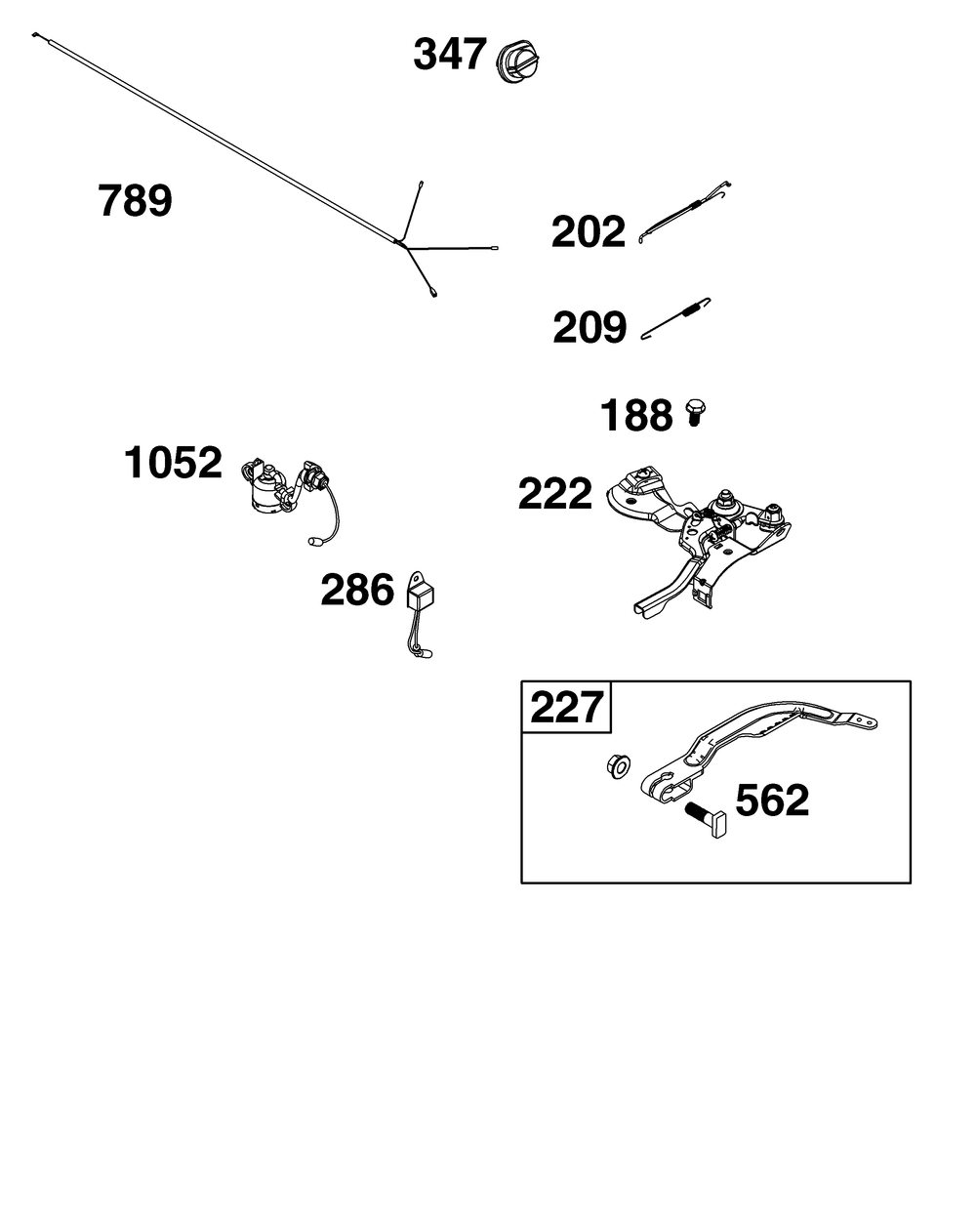 Controls Group Diagram and Parts List for 10U232-0023-J1 100000 - 19Z999 Briggs and Stratton Engine